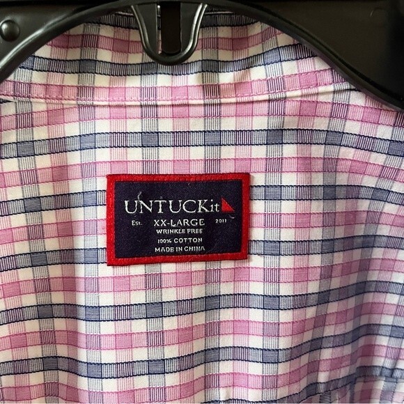 Untuckit Wrinkle-Free Dolcetto Shirt Pink Blue & White Check  XXL - Picture 7 of 15